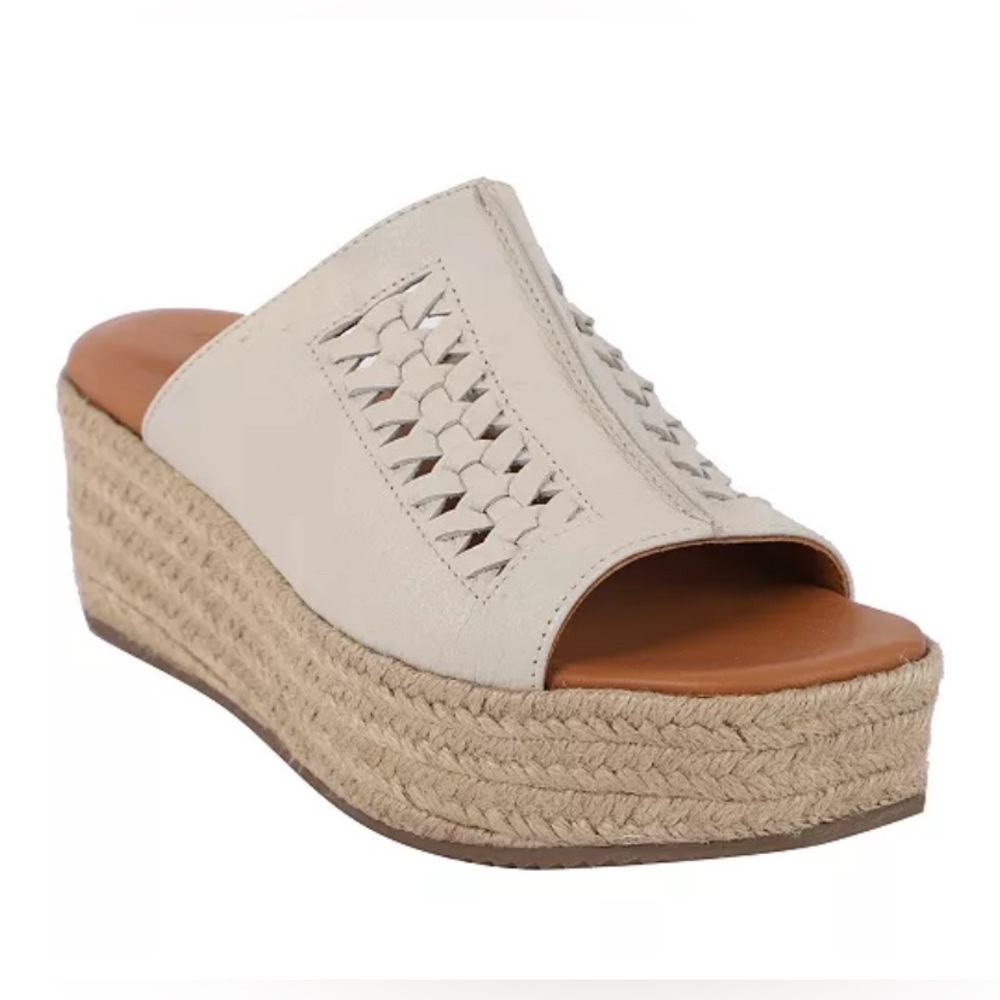 Gentle Souls Silvana Wedge Slide Espadrille Sandals Stone Size 8M